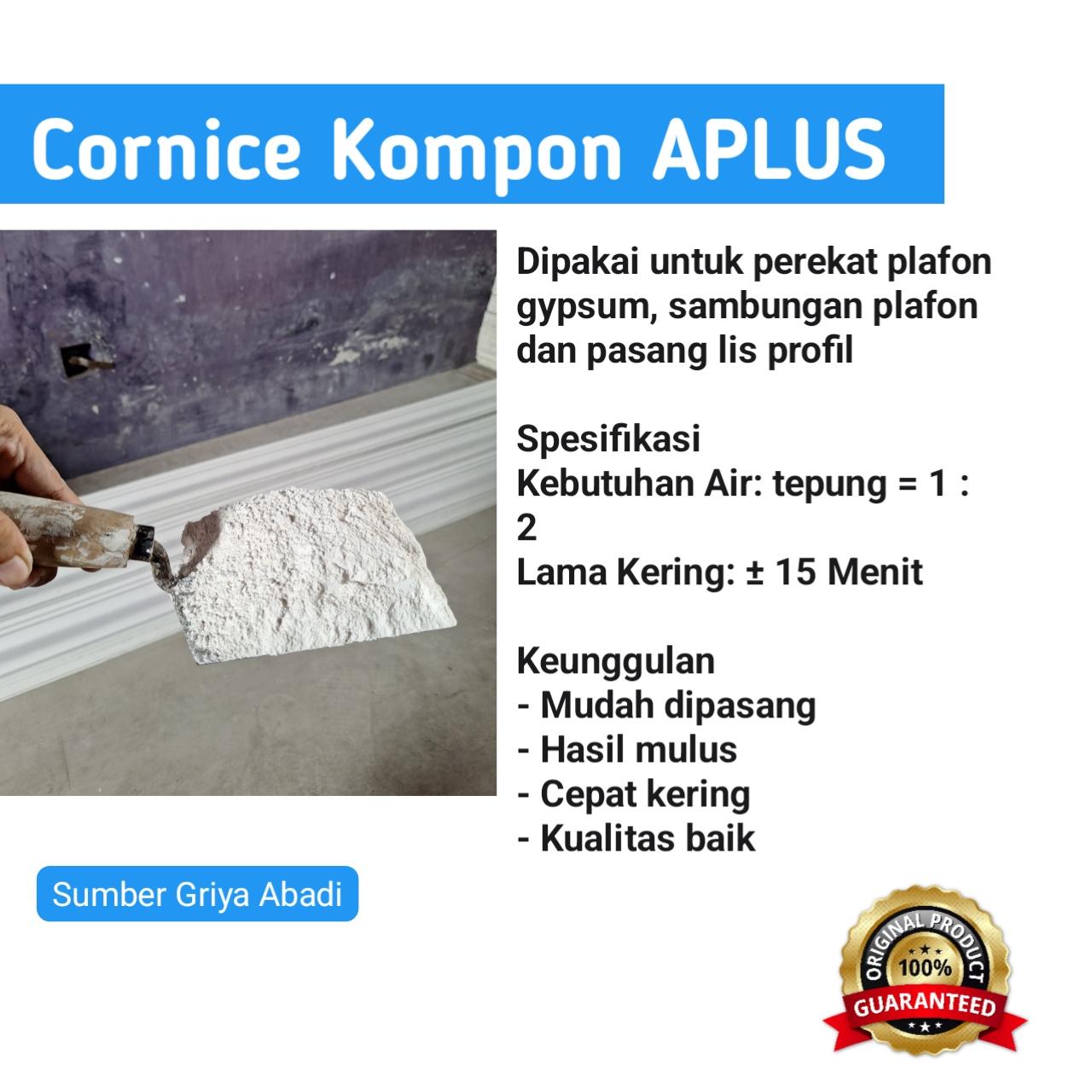 Aplus Cornice Adhesive Kompon Gipsum 3 in 1 Zak 20kg Cepat Kering preview 2