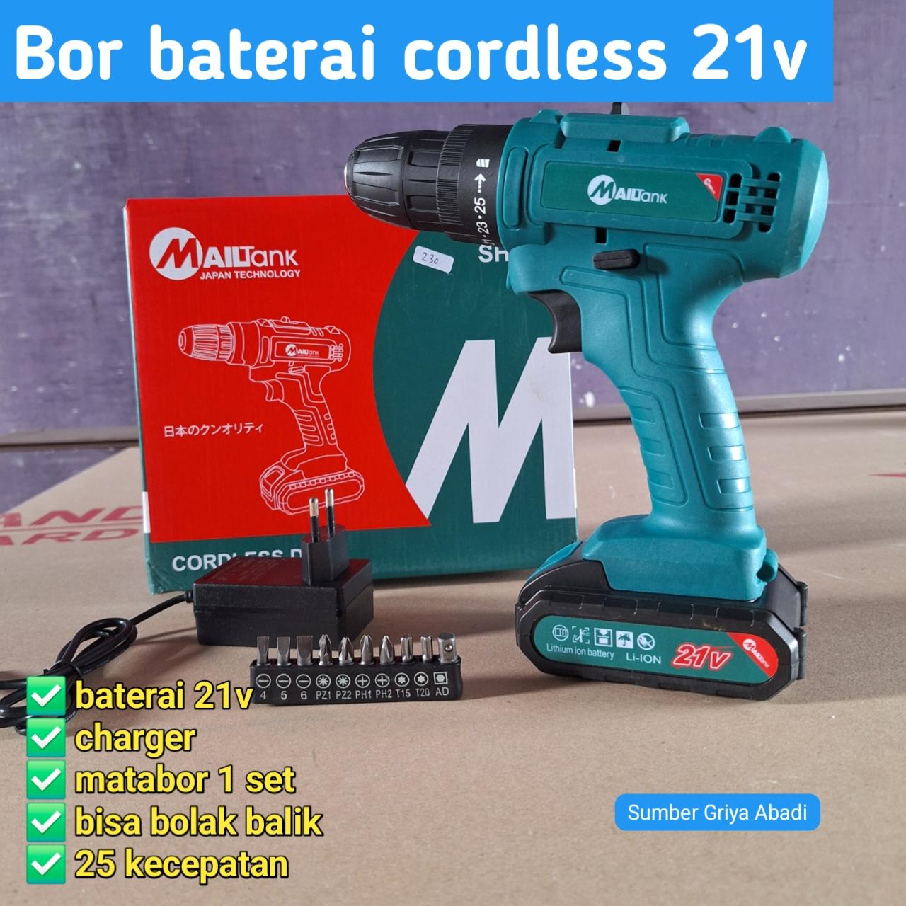 Mesin Bor Baterai Cordless Drill 21V Mailtank SH201 10mm - Set Lengkap