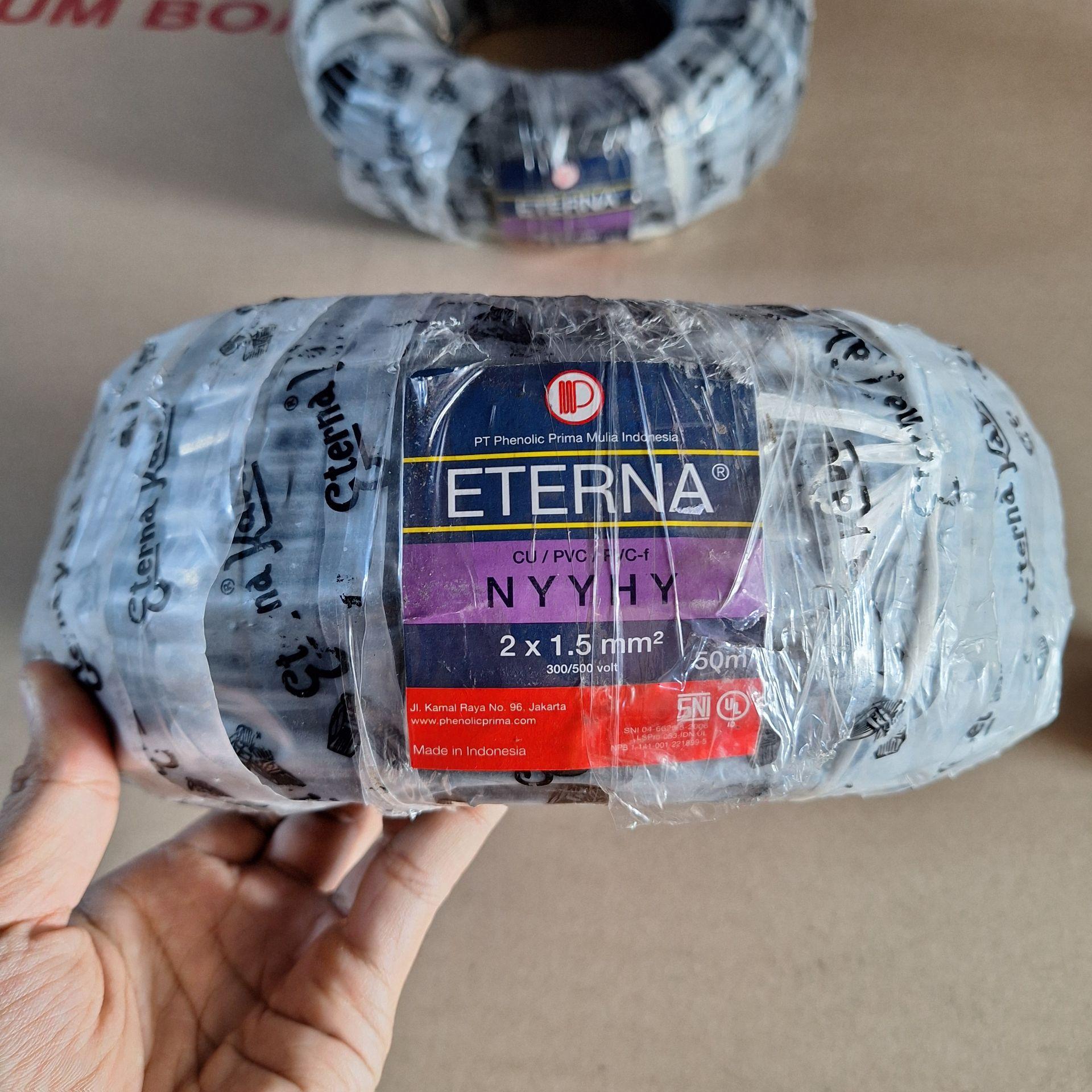 Eterna Kabel Listrik NYYHY 2x1.5 mm Serabut Flexible 50 Meter Hitam SNI LMK