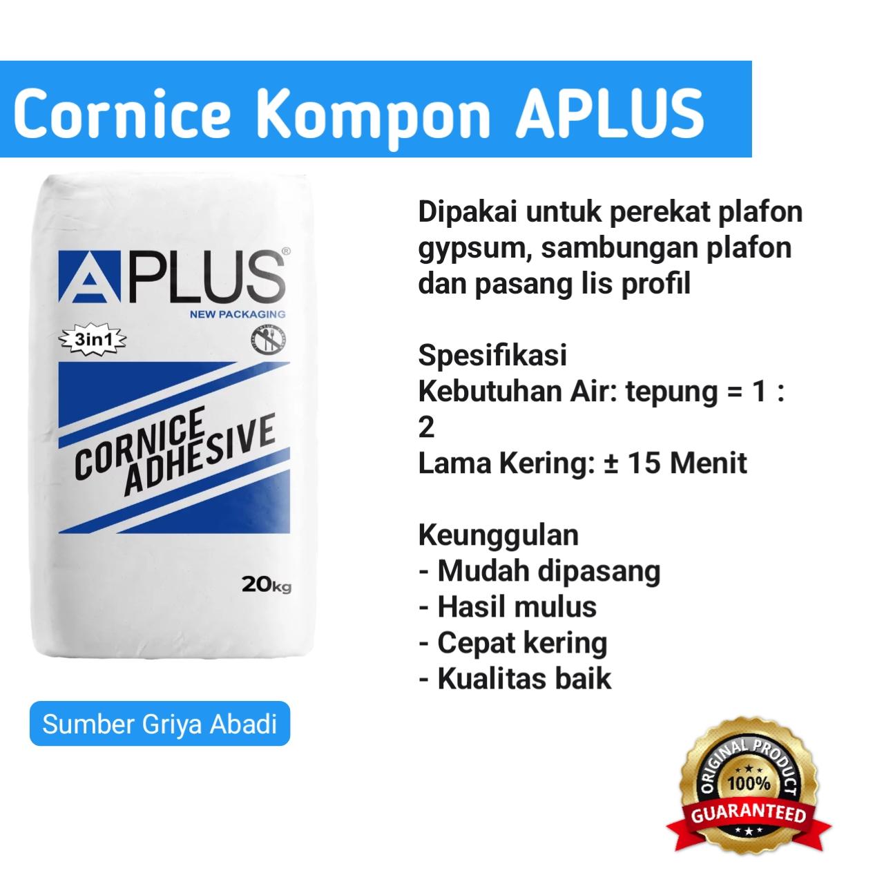 Aplus Cornice Adhesive Kompon Gipsum 3 in 1 Zak 20kg Cepat Kering
