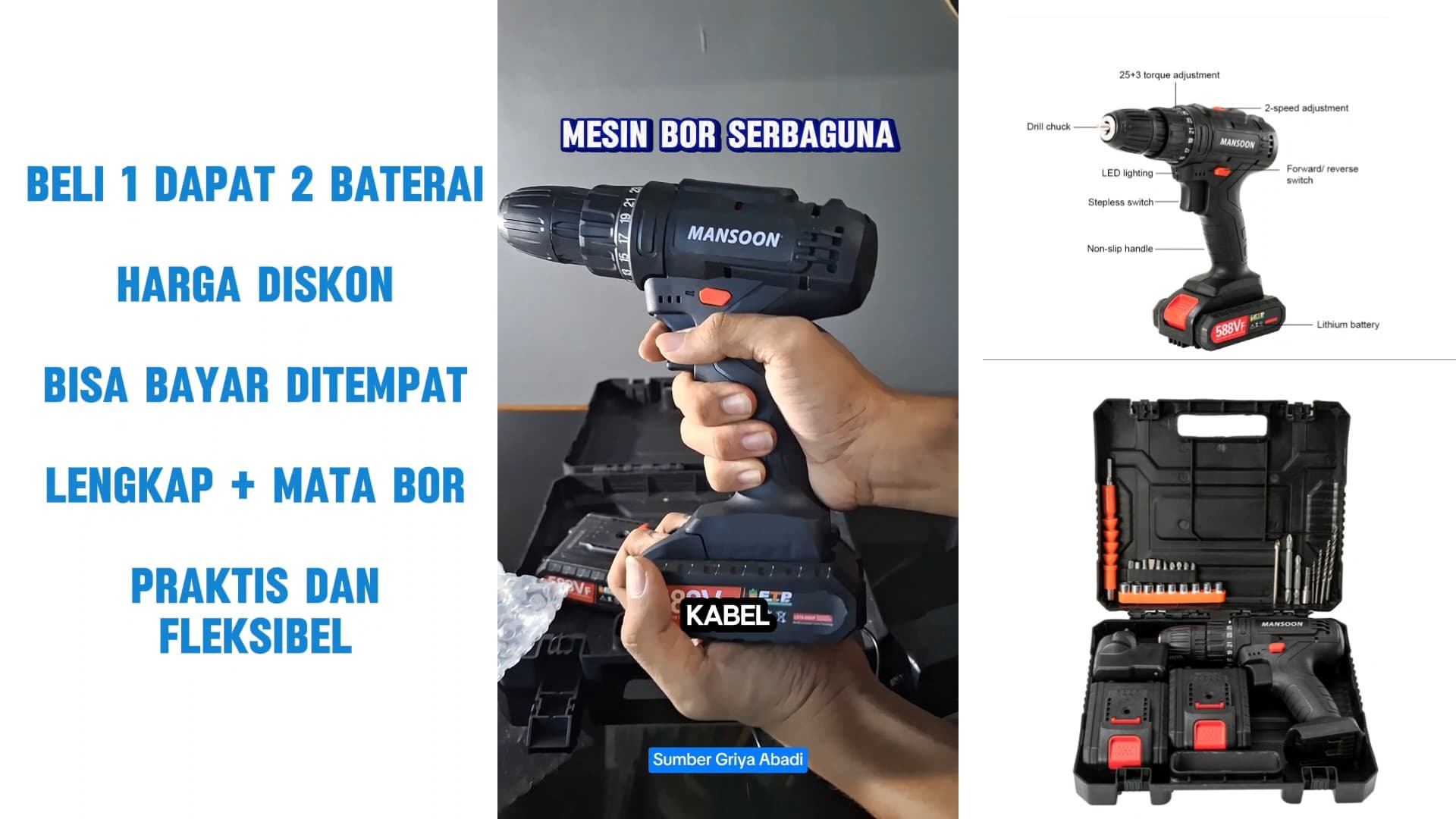 Bor Tanpa Kabel Serbaguna Fullset