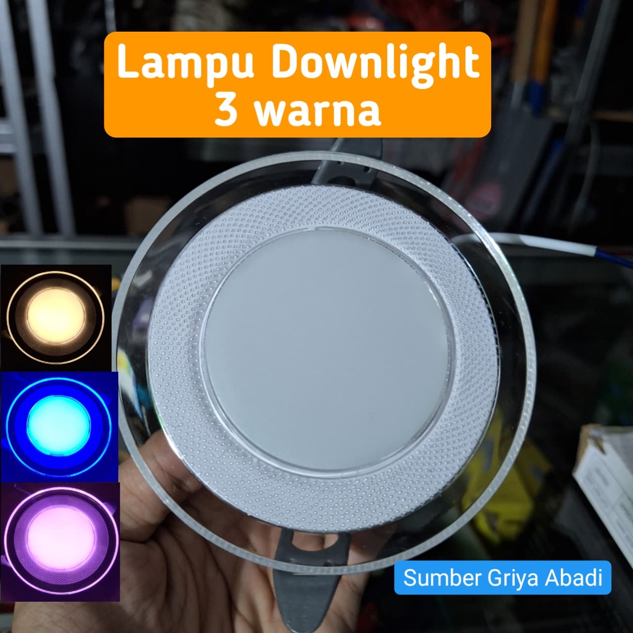 Lampu Downlight 3 Warna 6 Watt Kuning Biru Ungu